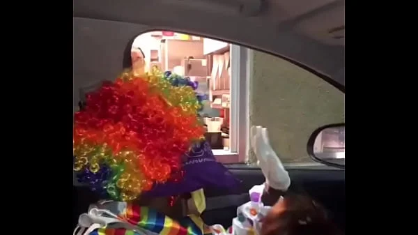 Clown gets dick sucked while ordering food