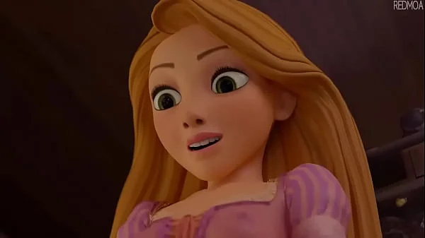 Rapunzel sees cock and tries footjob [Animation]