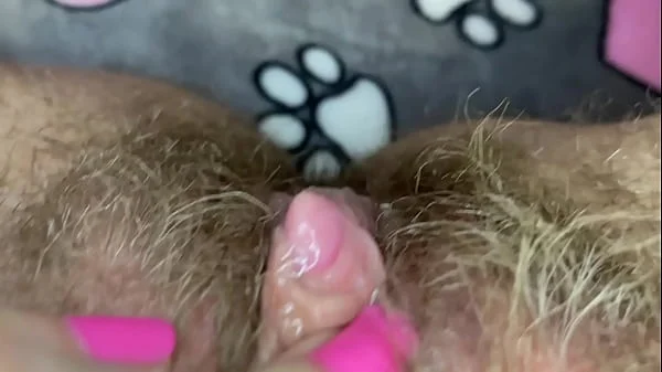 Extreme closeup big clit licking toy orgasm hairy pussy