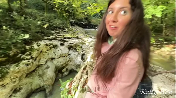 Excursion in the forest ended with a girl fucking on a waterfall