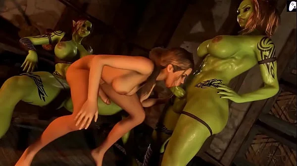 (4K) Cute futa girl decides to fuck two futanari ogre women taking dick logo in her ass | 3D Hentai