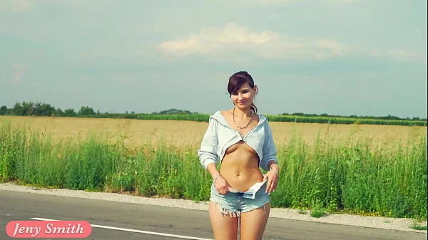 Doroga: Jeny Smith solo naked on the road. Teasing you