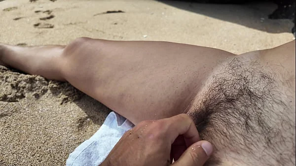 Suddenly a Stranger sneaks up and starts Touching Milf`s hairy Pussy on the Beach