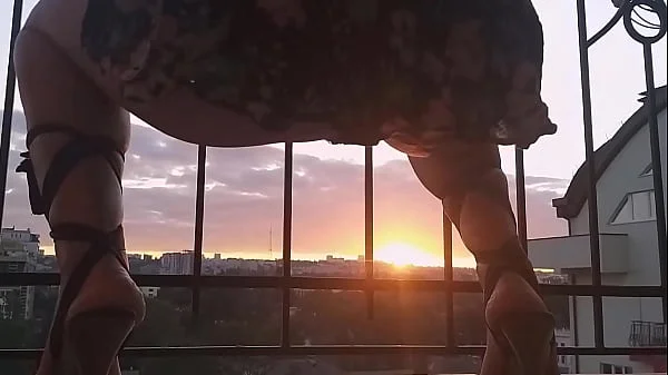 Afretwork Sexy Show at Office Balcony # NO PANTIES in Office at Sun Set