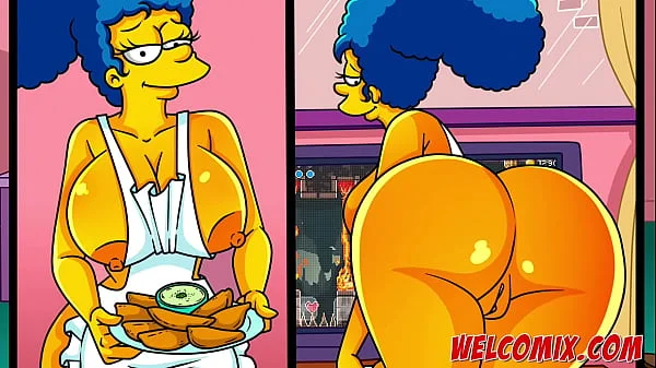 While playing video games, friends fuck the MILF!!! The Simptoons, Simpsons porn