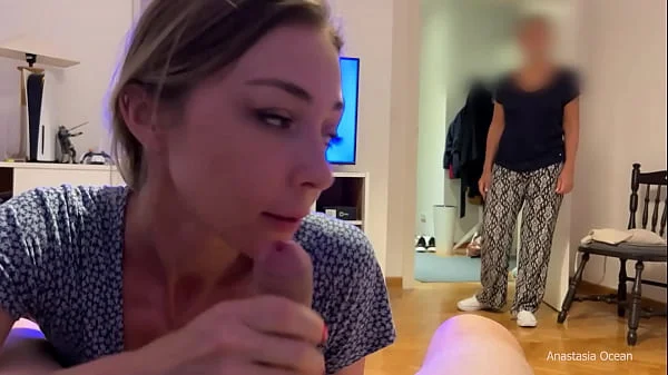 My stepmom caught me giving a blowjob to my boyfriend. We were talking and she watched and he cum.