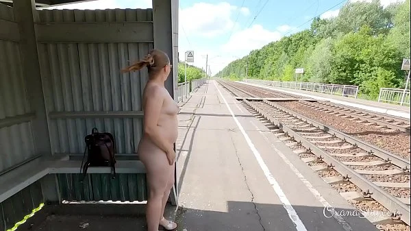 Flashing cumslut on the railway