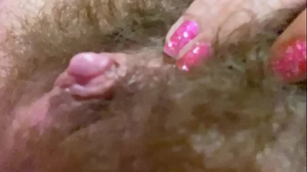 Huge pulsating clitoris orgasm in extreme close up with squirting hairy pussy grool play