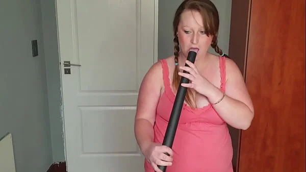 Big chubby whore vacuuming her fat pussy