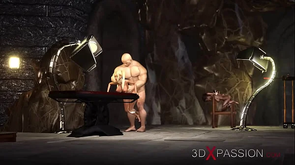 Hard fuck in the dungeon! Big guy plays with a sexy horny blonde