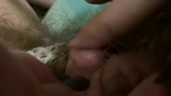 Morning Orgasm Big clit rubbing in extreme closeup super hairy pussy POV