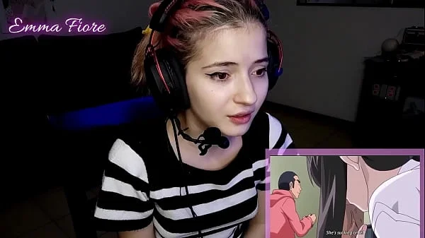 18yo youtuber gets horny watching hentai during the stream and masturbates - Emma Fiore