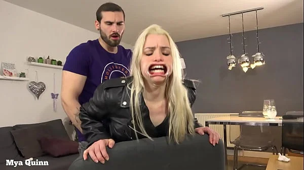 Mya wearing Levi's jeans and leather jacket and gets fucked through hole, piss on clothes, mouth gag deepthroat