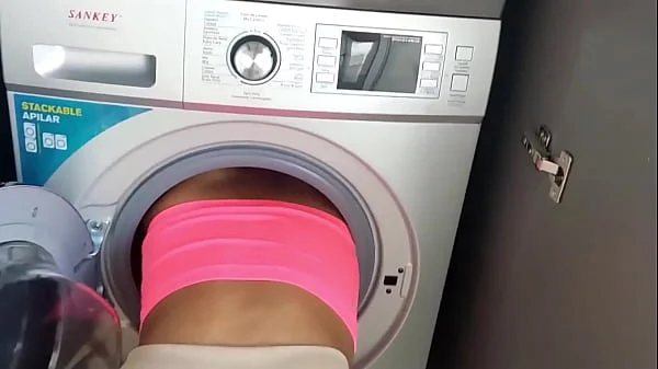 Latina stepmom get stuck in the washer and stepson fuck her !